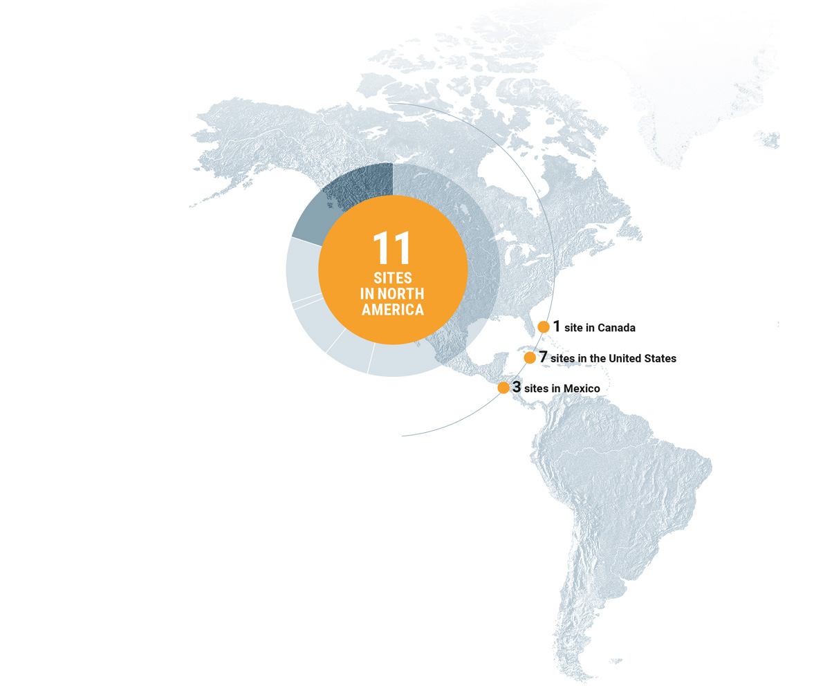 11 sites in North America